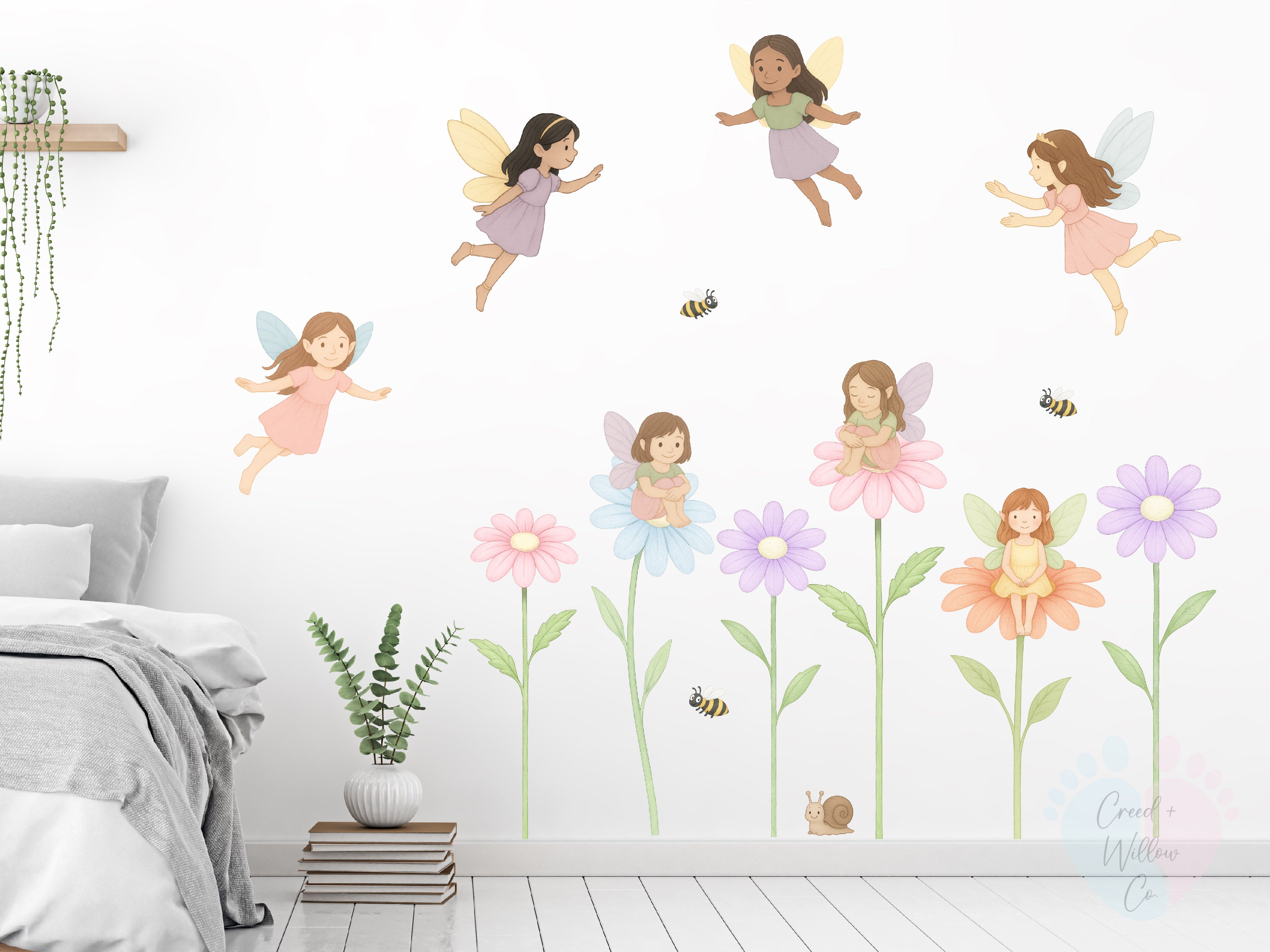 Flower Fairies Decal Set | Peelable Fabric Decor for Girls’ Rooms