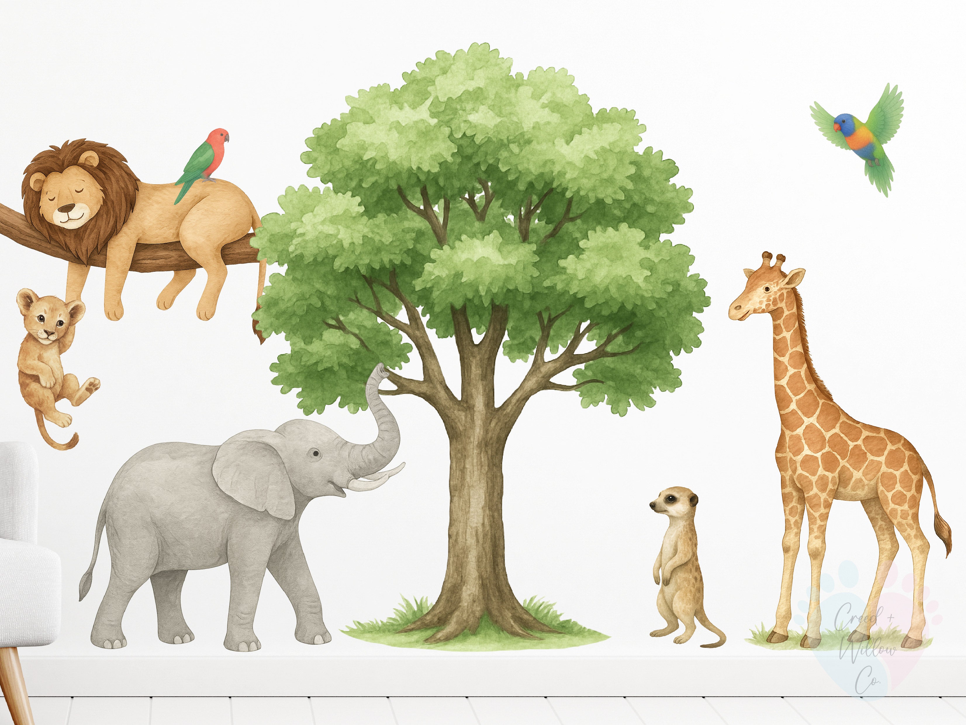 Removable Safari Animal Wall Decal | Peelable Fabric Decor for Kids’ Rooms