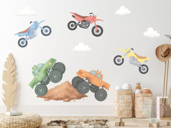 Monster Truck and Dirt Bike Wall Decal Set