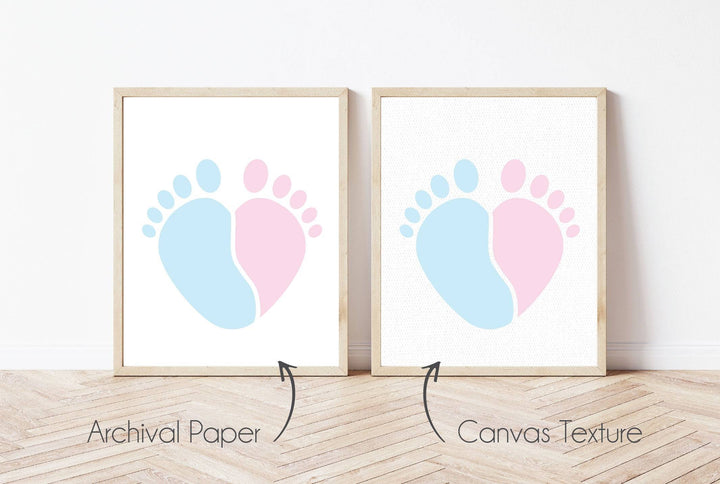 Abstract Line Beige Wall Art On Canvas Paper With Pink And Blue Baby Footprints