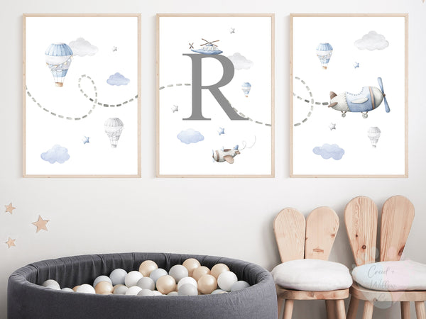 Airplane Wall Prints On Archival Canvas Paper, Featuring Letter r And Baby’s Name