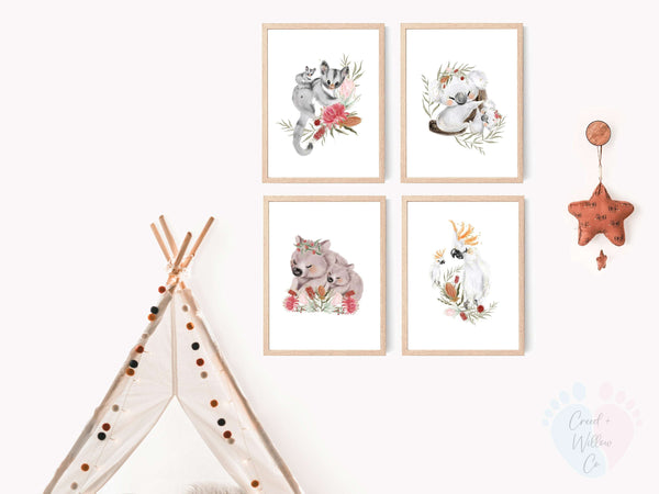 Three Australian Animal Wall Prints Featuring Koala In a Natural Background