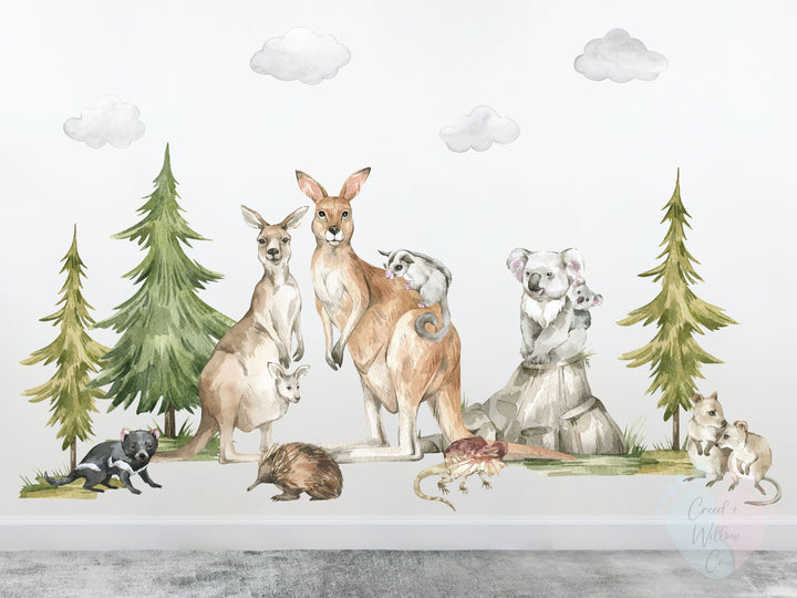 Australian Animal Wall Mural Featuring Vibrant Trees And Native Animals