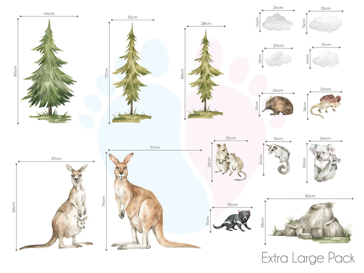 Australian Animal Wall Stickers Featuring a Kangaroo And Other Animals Mural