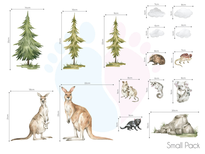 Australian Animal Wall Stickers Featuring a Kangaroo And Other Animals Mural