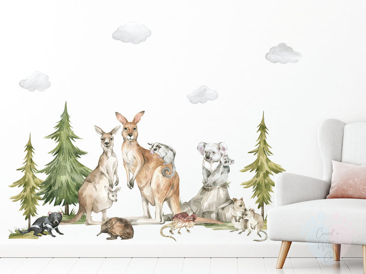 Australian Animal Wall Stickers Featuring a Vibrant Mural With Animals And Trees