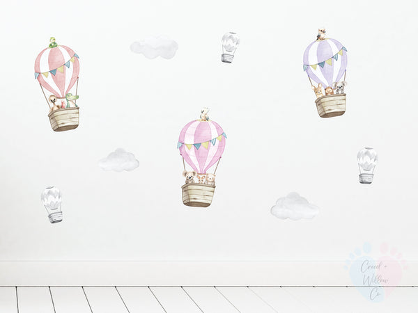 australian balloon animal wall decal with koalas and kangaroos in hot air balloon