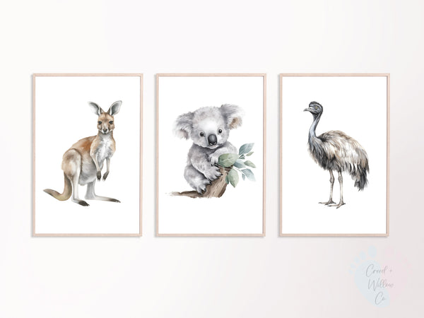 Australian Themed Nursery Prints Featuring Giclée Watercolor Animals And Birds