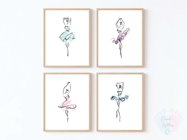 Ballerina Wall Art Print On Archival Paper, Set Of Four Textured Watercolor Paintings