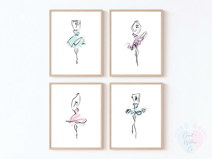 Ballerina Wall Art Print On Archival Paper, Set Of Four Textured Watercolor Paintings