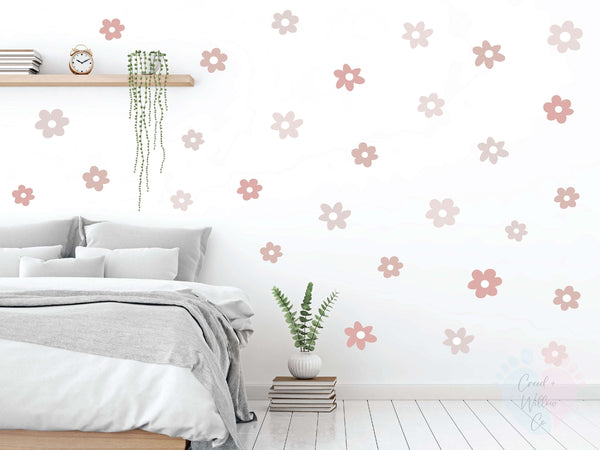 blush and neutral daisy wall decal set for girls nursery
