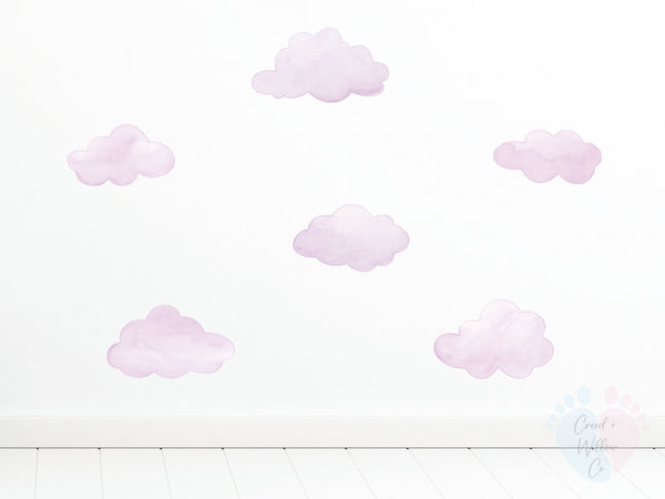 blush sky wall decal set with pink peach and pastel clouds