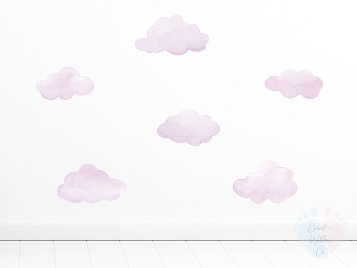 blush sky wall decal set with pink peach and pastel clouds