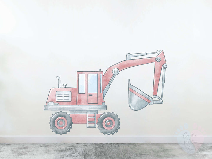 yellow digger wall decals with cones and signs for boys construction room