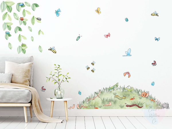 Insect Wall Stickers Featuring a Forest Scene And Butterflies Mural