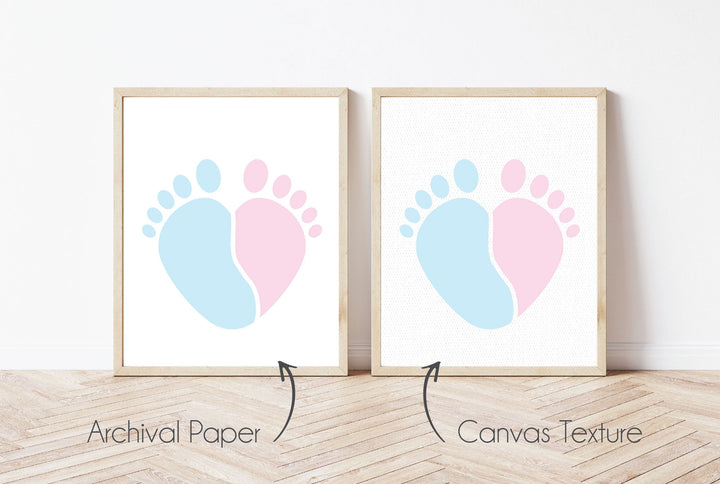 Bush Babies Wall Art Prints On Canvas Paper - Blue And Pink Baby Footprints