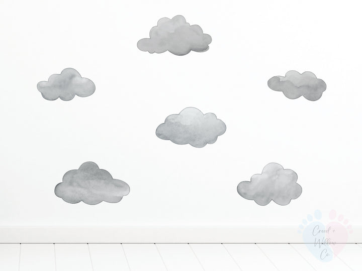charcoal cloud wall decal for nursery in moody watercolour tones