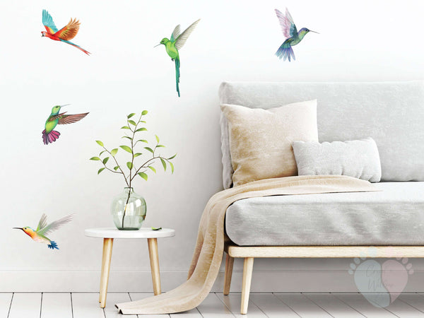 Colorful Hummingbirds Flying Bird Wall Decals For Home Decor