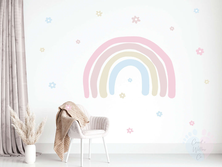 peel-and-stick rainbow decal for nursery wall in soft woven fabric