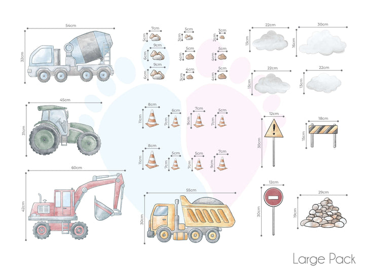 Colorful Construction Wall Stickers Featuring a Site With Trucks And a Dump Truck