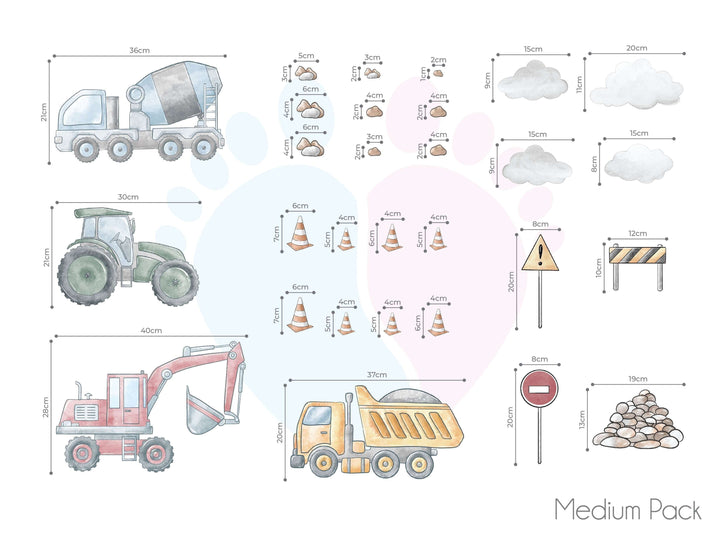 Colorful Construction Wall Stickers Featuring a Site With Trucks And Dump Truck