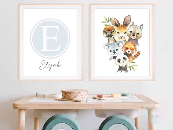 Custom Australian Wall Prints Of Woodland Animals On Canvas Paper For Nursery Art Set