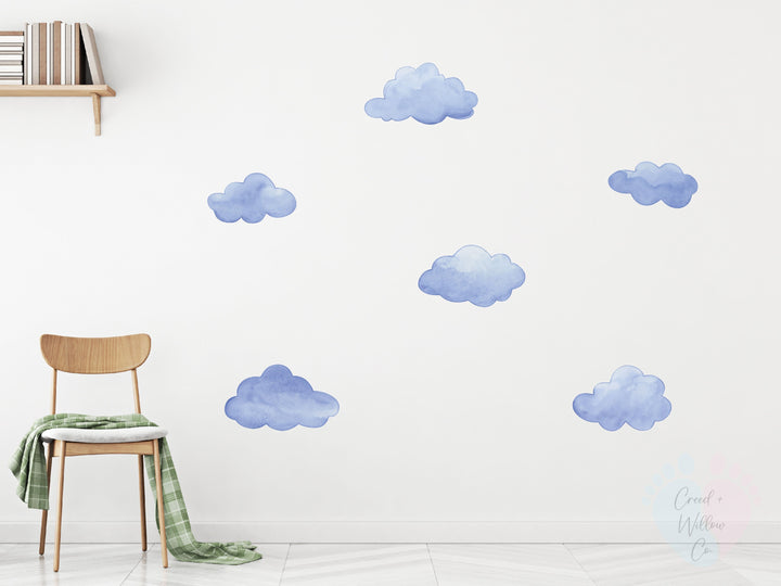 Dark Blue Cloud Wall Decals Design On a Nursery Wall