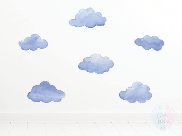 Dark Blue Cloud Wall Decals On a Wall Painted With Sky-like Blue Clouds