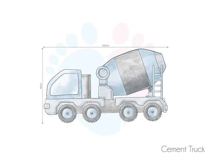 Digger Truck Wall Decal Featuring a Large Construction Cement Mixer