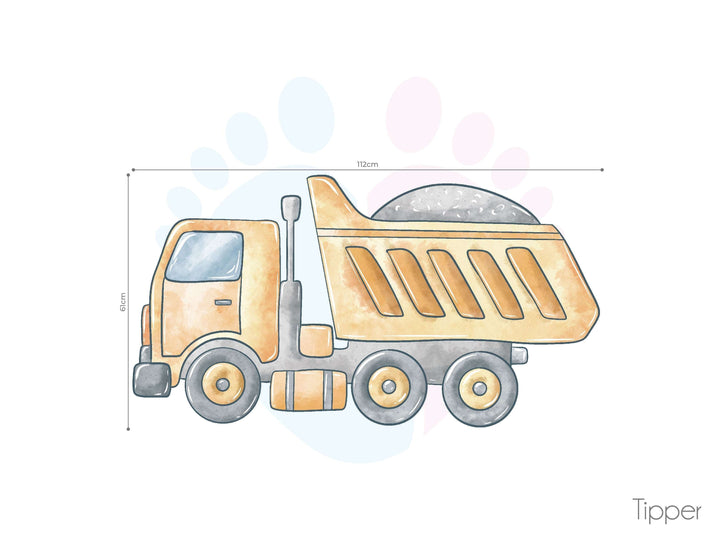 Digger Truck Watercolor Wall Decal For Large Construction Theme Decoration