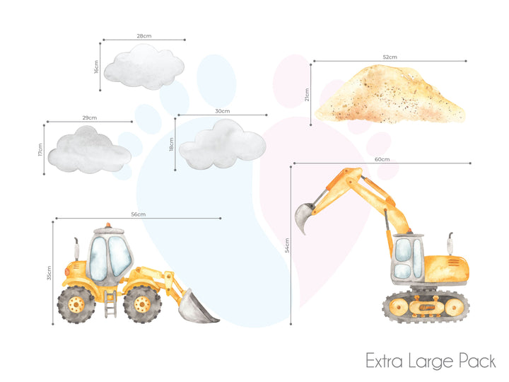 Watercolor Digger And Bull Construction Wall Decals Illustration