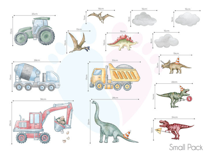 Dinosaur Construction Wall Stickers Pack Includes Colorful Dinosaurs And Trucks