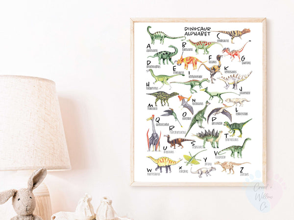 Dinosaur Alphabet Canvas Wall Print On Archival Paper For Kids Room Decor