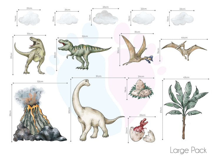 Dinosaur Wall Stickers Featuring Mural Of Various Dinosaurs With a Cracked Egg