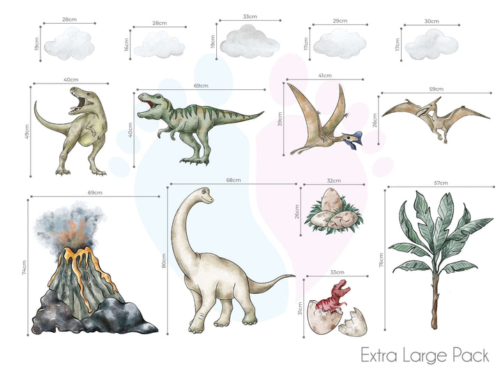 Dinosaur Wall Stickers Featuring Various Dinosaurs And a Cracked Egg Mural