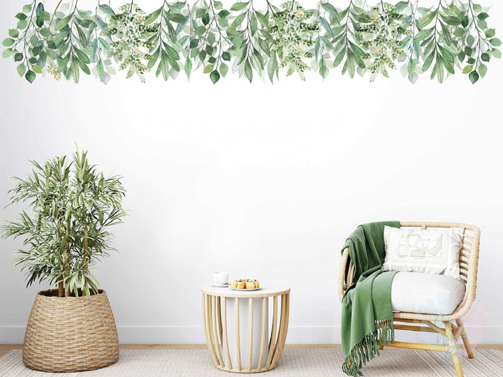 Eucalyptus Hanging Wall Decals Featuring Size Vine Wall With Green Leaf Pattern