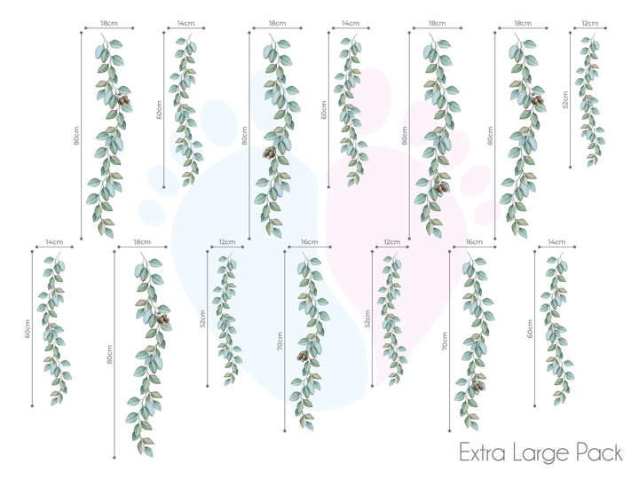 Eucalyptus Vine Wall Stickers With Hanging Vines In Various Colors