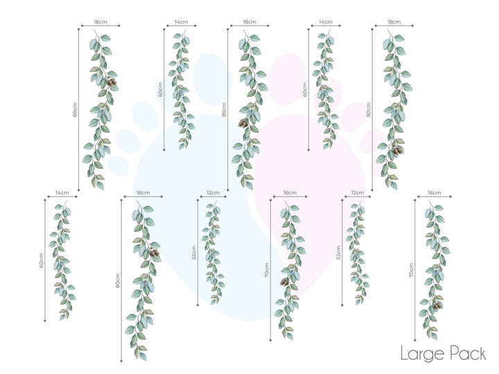 Eucalyptus Vine Wall Stickers In Various Sizes, Featuring Hanging Vines Pattern