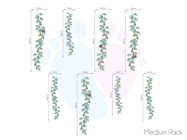 Eucalyptus Vine Wall Stickers Showcasing Hanging Vines In Assorted Sizes