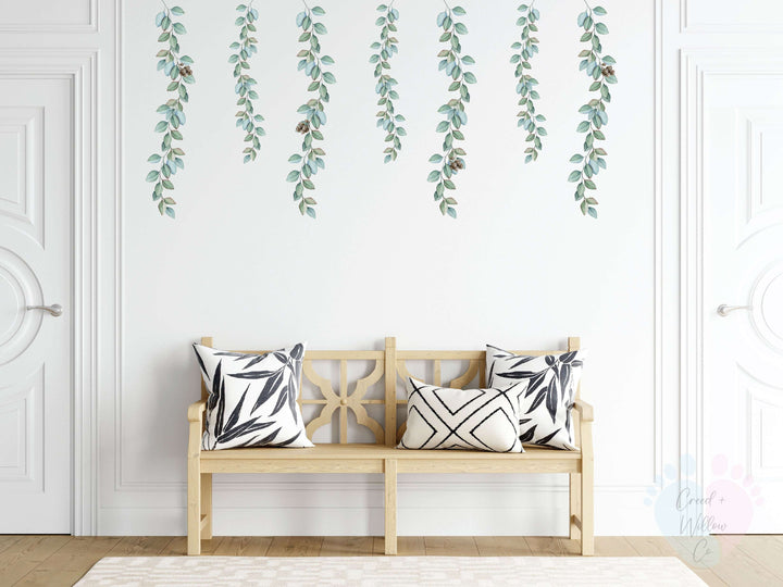 Eucalyptus Vine Wall Stickers Featuring Hanging Vines On a Mural