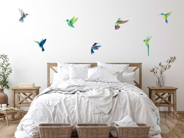 Fabric Bird Wall Stickers In a Cozy Bedroom With White Sheets And Floral Basket
