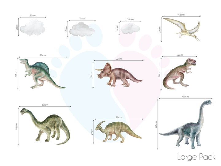 Fabric Dinosaur Wall Stickers Set With Fluffy Clouds For Nursery Decor