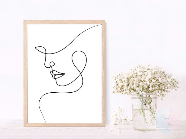 Minimal Line Drawing Of a Woman’s Face On Canvas Paper For Giclée Face Wall Print