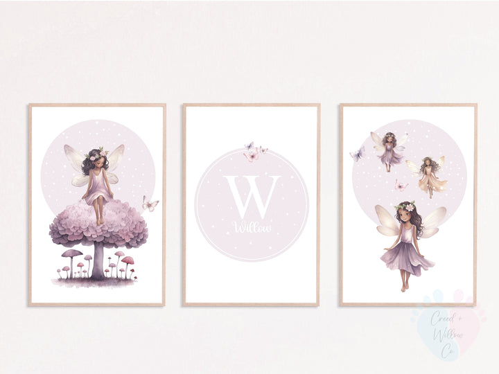 Fairy Wall Prints Collection On Archival Paper Featuring a Girl In a Pink Dress And Letter v