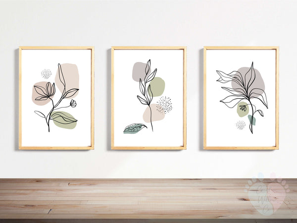 Floral Line Prints On Canvas Paper With a Matte Finish, Showcasing Three Abstract Florals