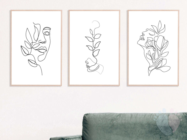 Flower Face Line Prints On Beautiful Canvas Pattern Giclée Wallprints With Minimal Design