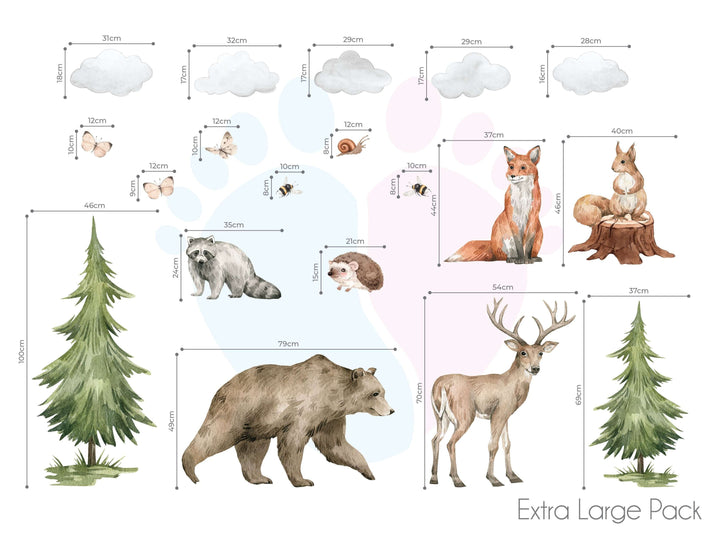 Forest Animal Wall Decals Illustration Featuring Animals Around a Tree Stump In Watercolor