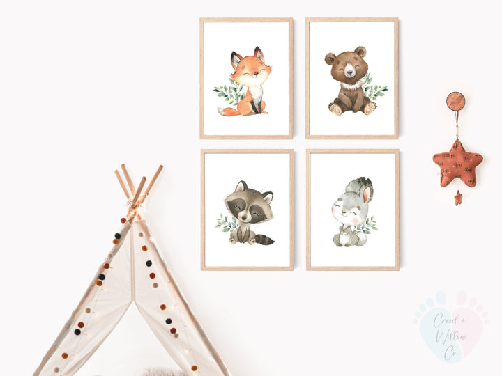 Forest Animal Wall Prints On Archival Paper - Woodland Nursery Art Set