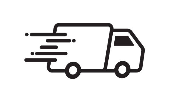 Free Shipping Delivery Truck In Motion For Wall Decals And Stickers, Black And White Image