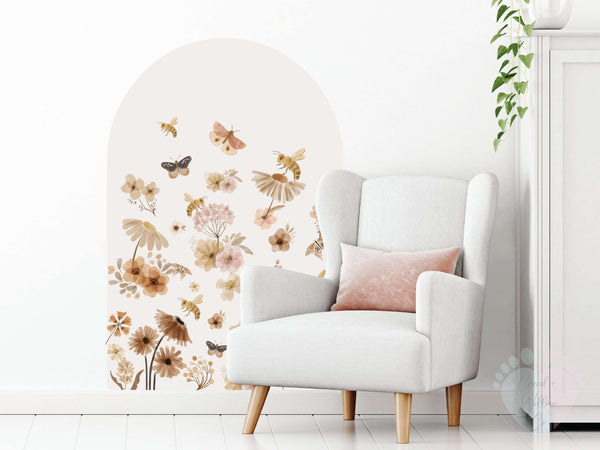 floral garden arch wall decal in blush beige and green tones